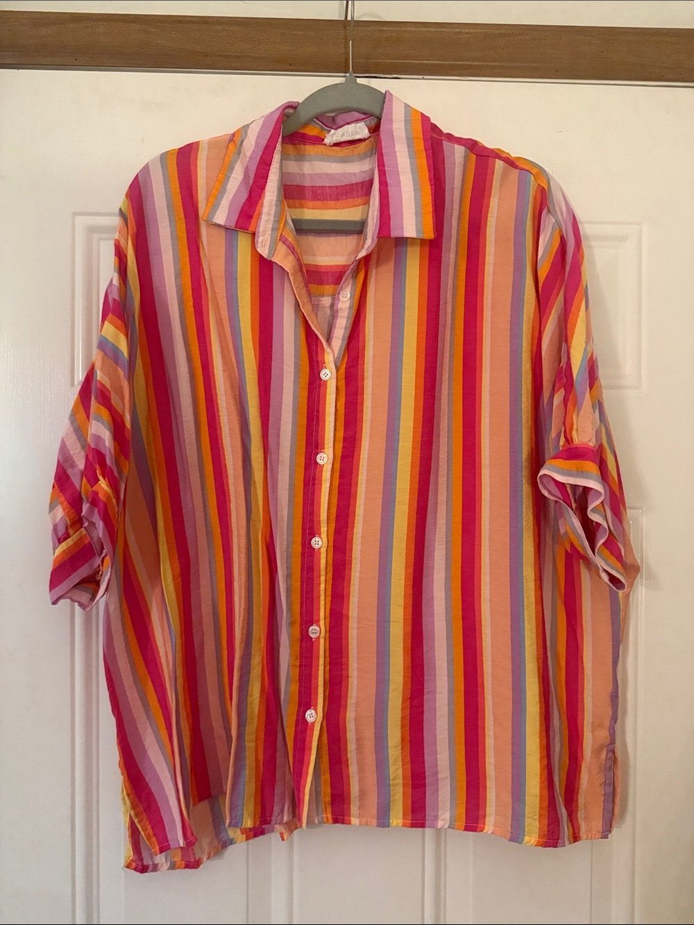 Striped Pink & Orange Beach Coverup Shirt